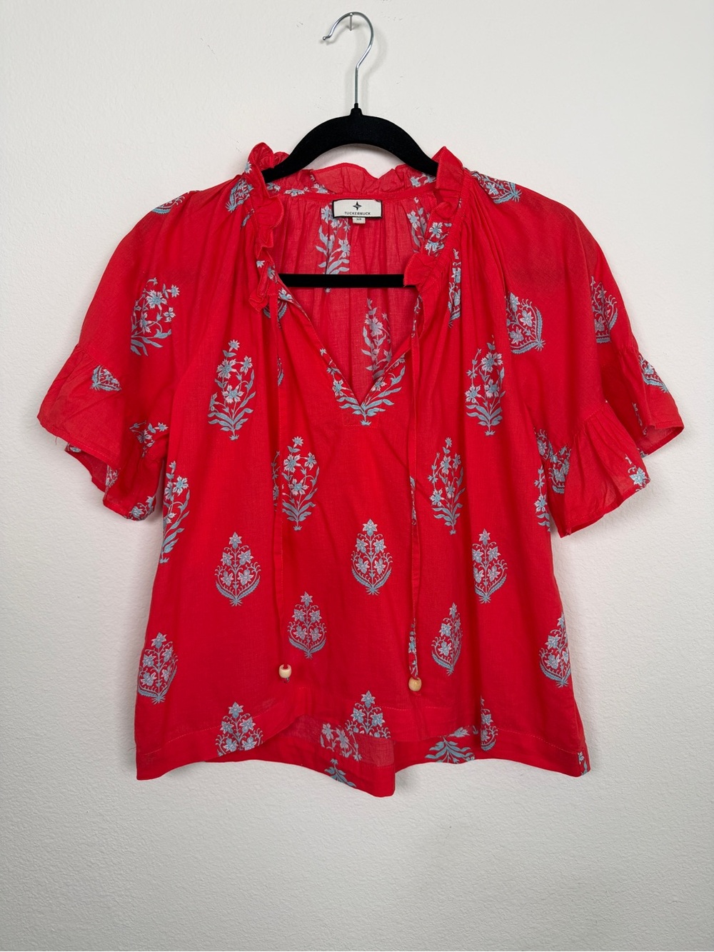 TNUCK BEACH Scarlet Bouquet Blockprint Cassis Top XS